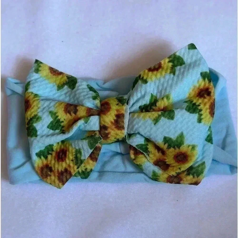 Blue Sunflower Bohemian Bow Headband